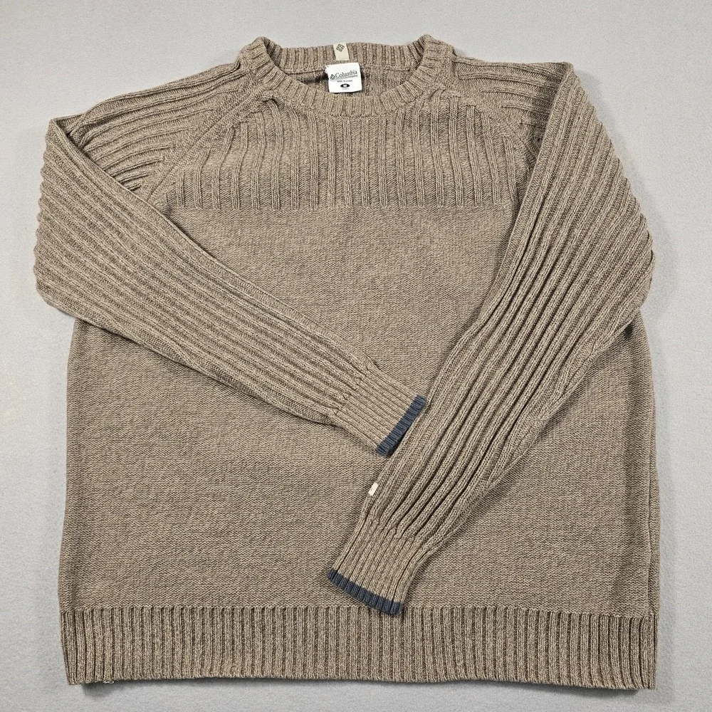 Columbia Sweater Mens Medium Brown Crewneck Ribbed Knit‎ Raglan Outdoor Pullover